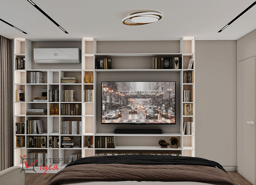 Спальня в кольорі моко з суміжною гардеробною кімнатою