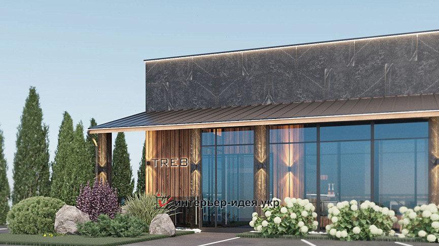 Дизайн фасаду ресторану с. Требухів Київської області