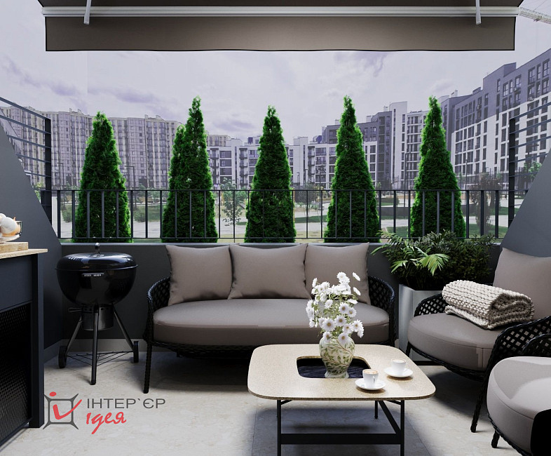 Сучасний мінімалізм в спальні 14 м2 з терасою