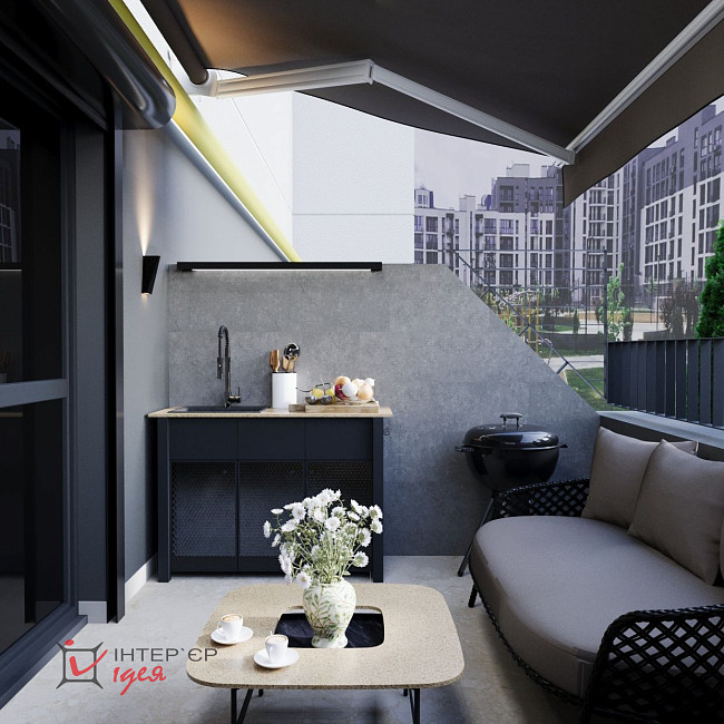 Сучасний мінімалізм в спальні 14 м2 з терасою