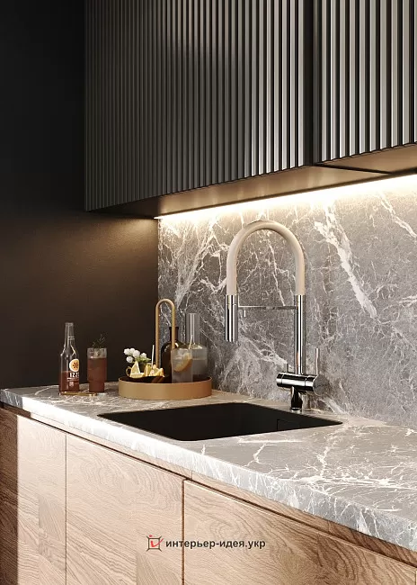 «Black. Kitchen. Wood». Кухня в ЖК &quot;Обрій 3&quot;, м. Львів